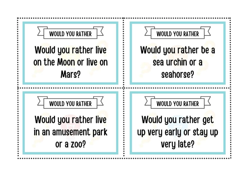 Would you rather Game Questions for Kids Card 2 From Daily Daddy Dose