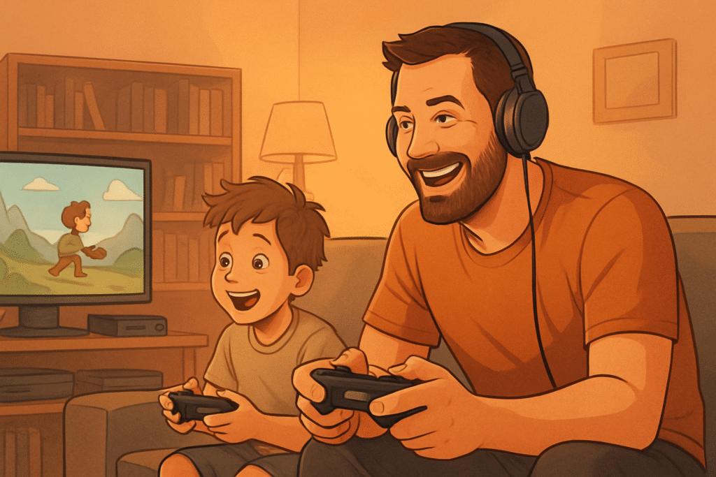 Boy and Father playing Video Games from Dad Gamer Academy from Daily Daddy Dose